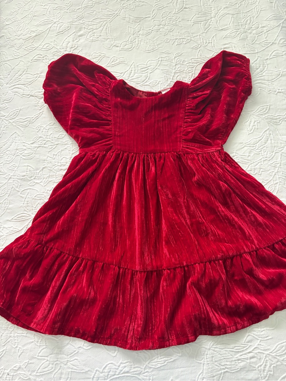 H&M 3T Girls' Red Velvet Party Dress with Flutter Sleeves